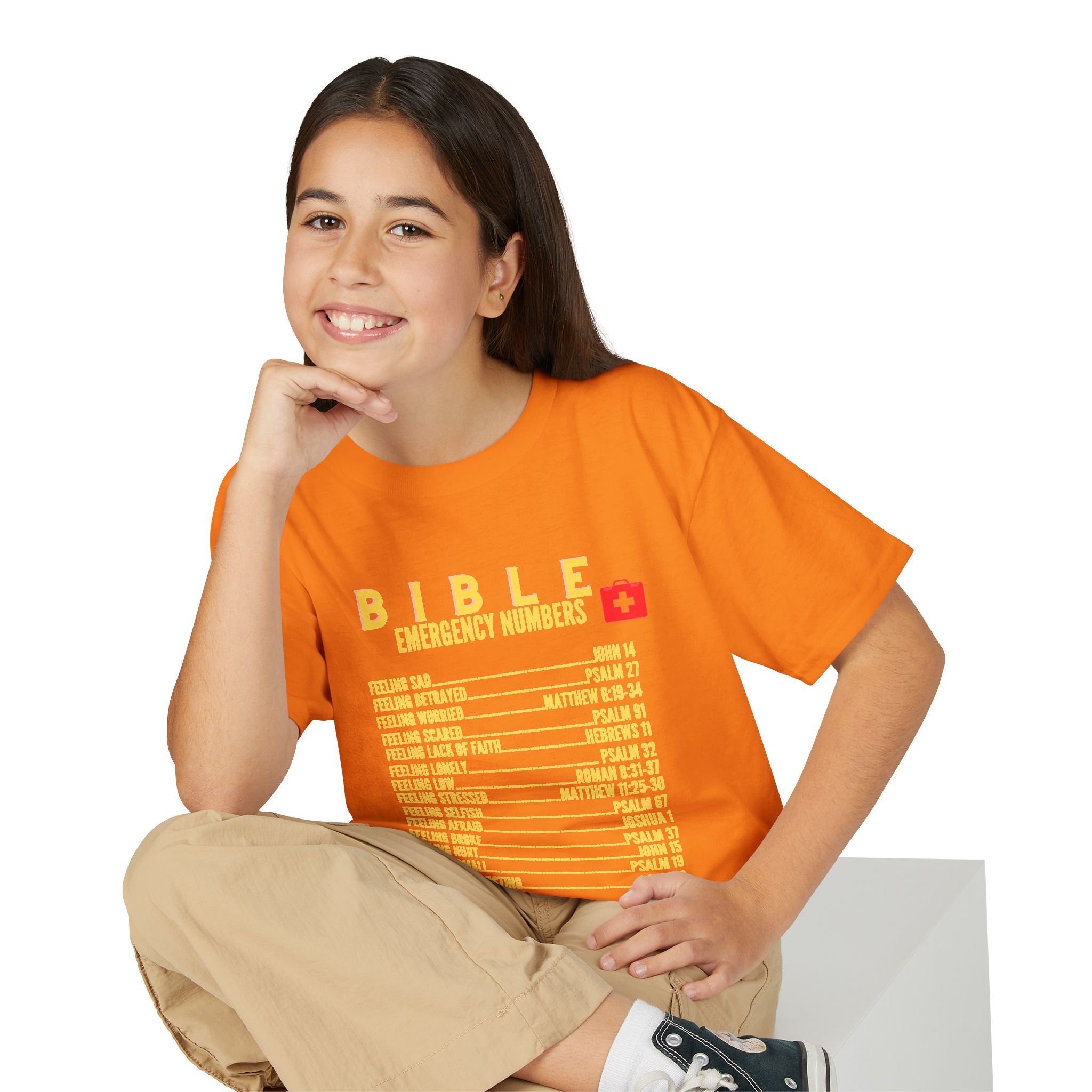 Bible Emergency Numbers Youth T-Shirt — Yellow