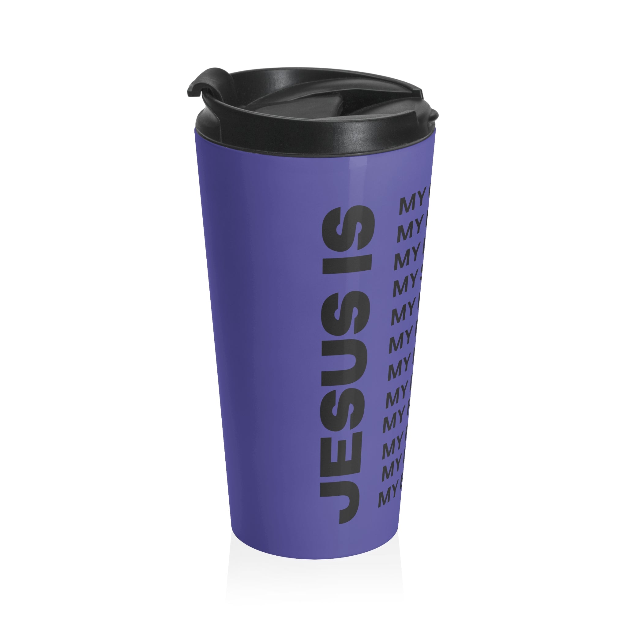 Christian JESUS IS Blue Stainless Steel Travel Mug - Blk