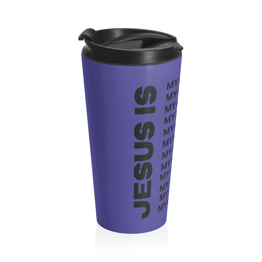 Christian JESUS IS Blue Stainless Steel Travel Mug - Blk