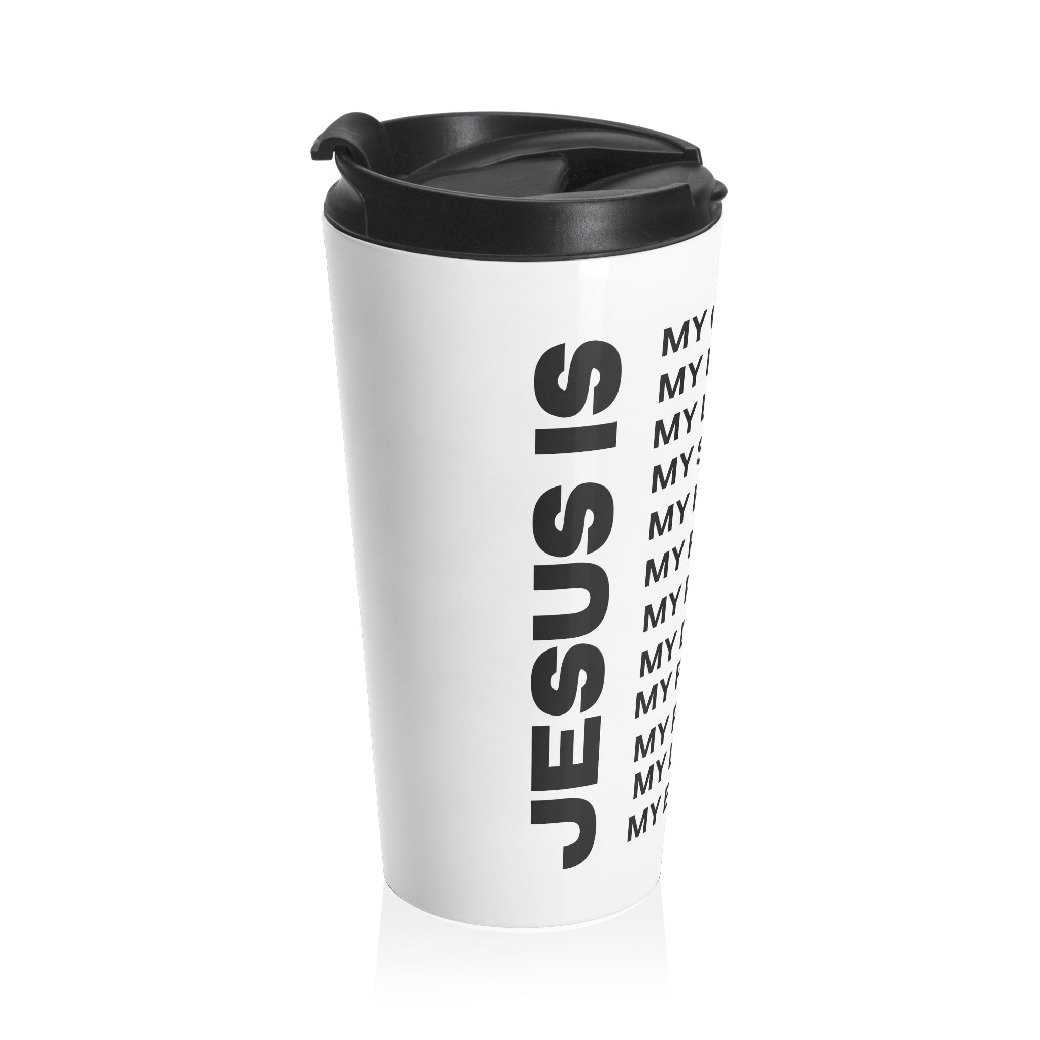 Christian JESUS IS White Stainless Steel Travel Mug - Blk