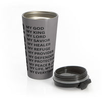 Christian JESUS IS Grey Stainless Steel Travel Mug - Blk