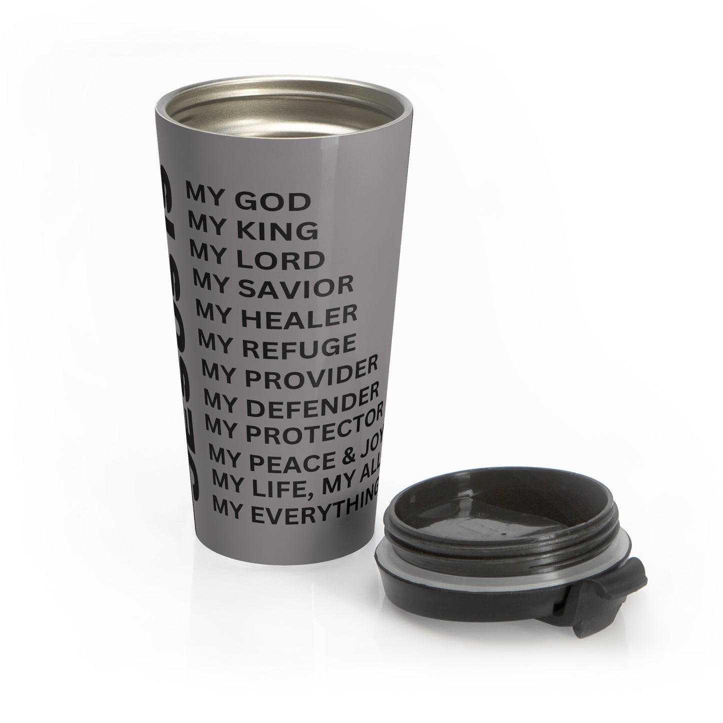 Christian JESUS IS Grey Stainless Steel Travel Mug - Blk
