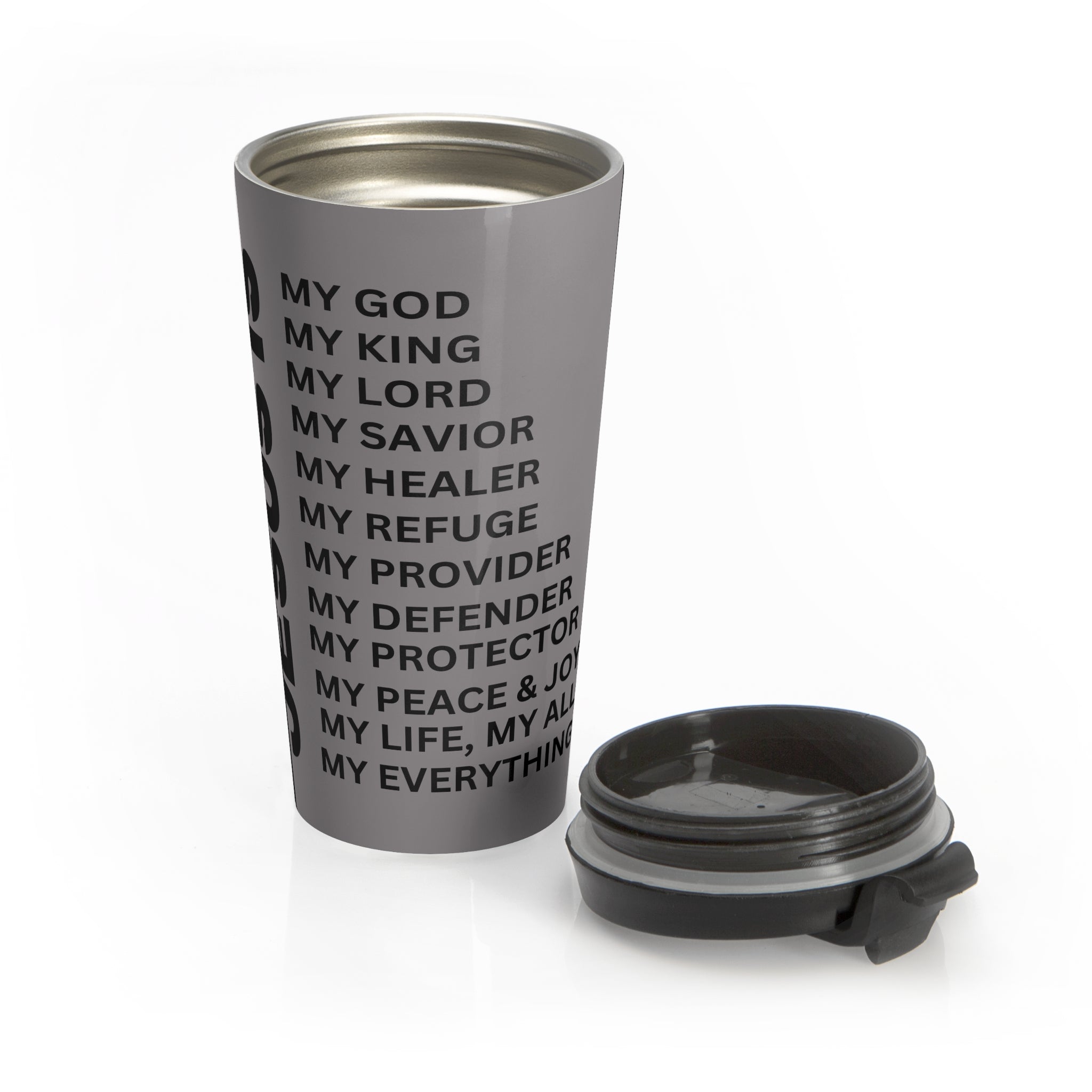 Christian JESUS IS Grey Stainless Steel Travel Mug - Blk
