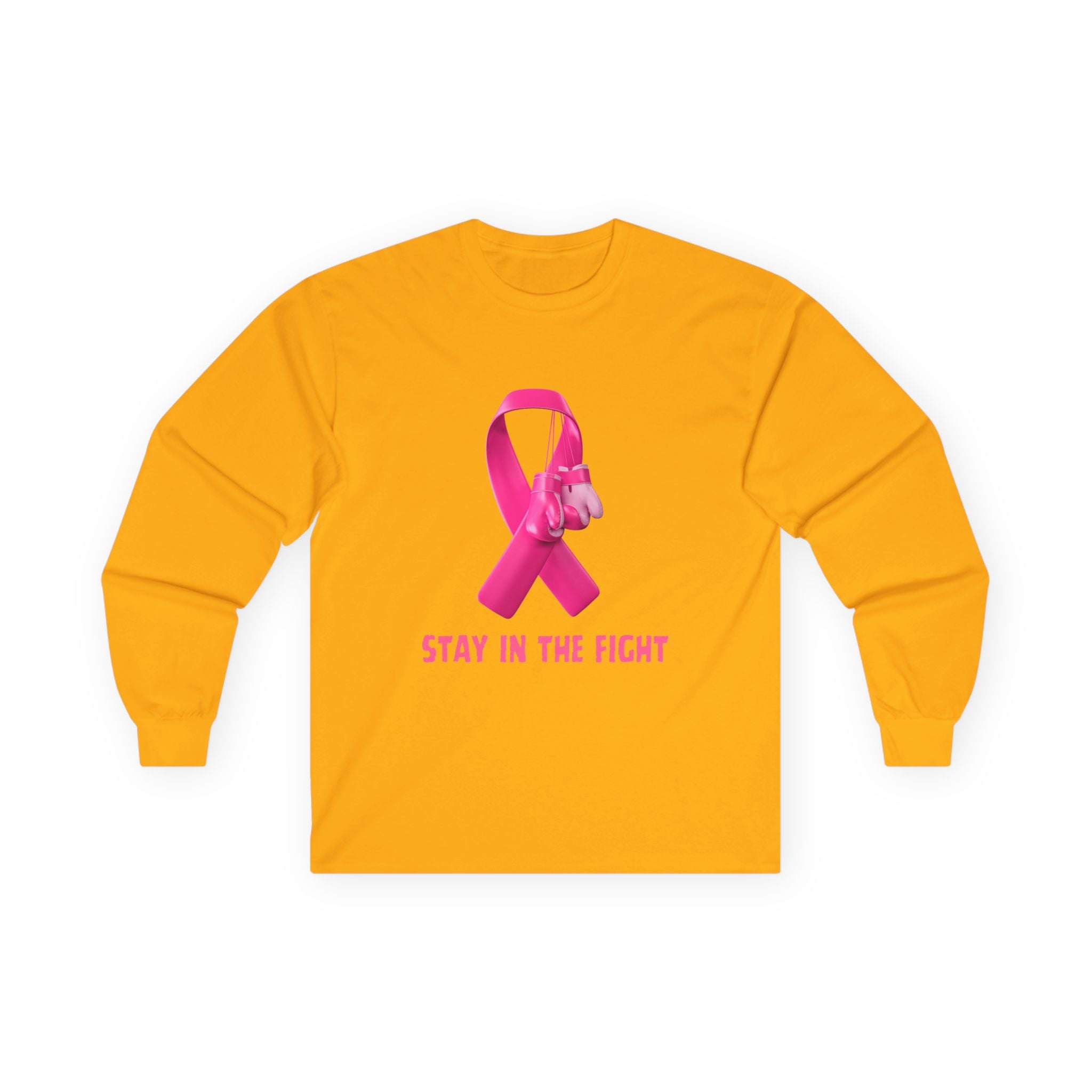 Breast Cancer Awareness Long Sleeve Tee — "Stay in the Fight" Pink Ribbon
