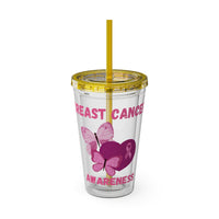 Breast Cancer Awareness 16oz Tumbler with Straw - Butterfly, Heart
