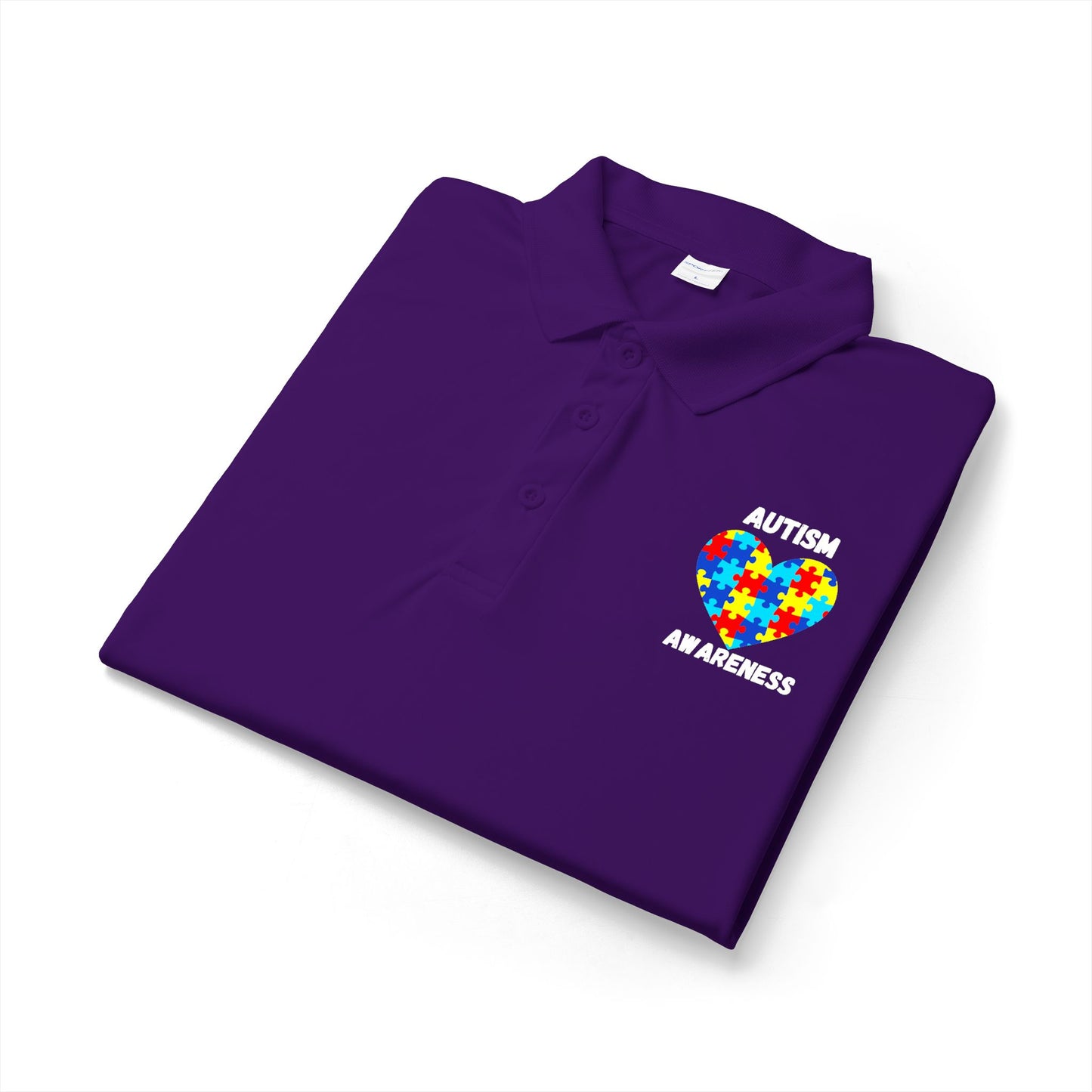 Autism Puzzle Heart Polo - White