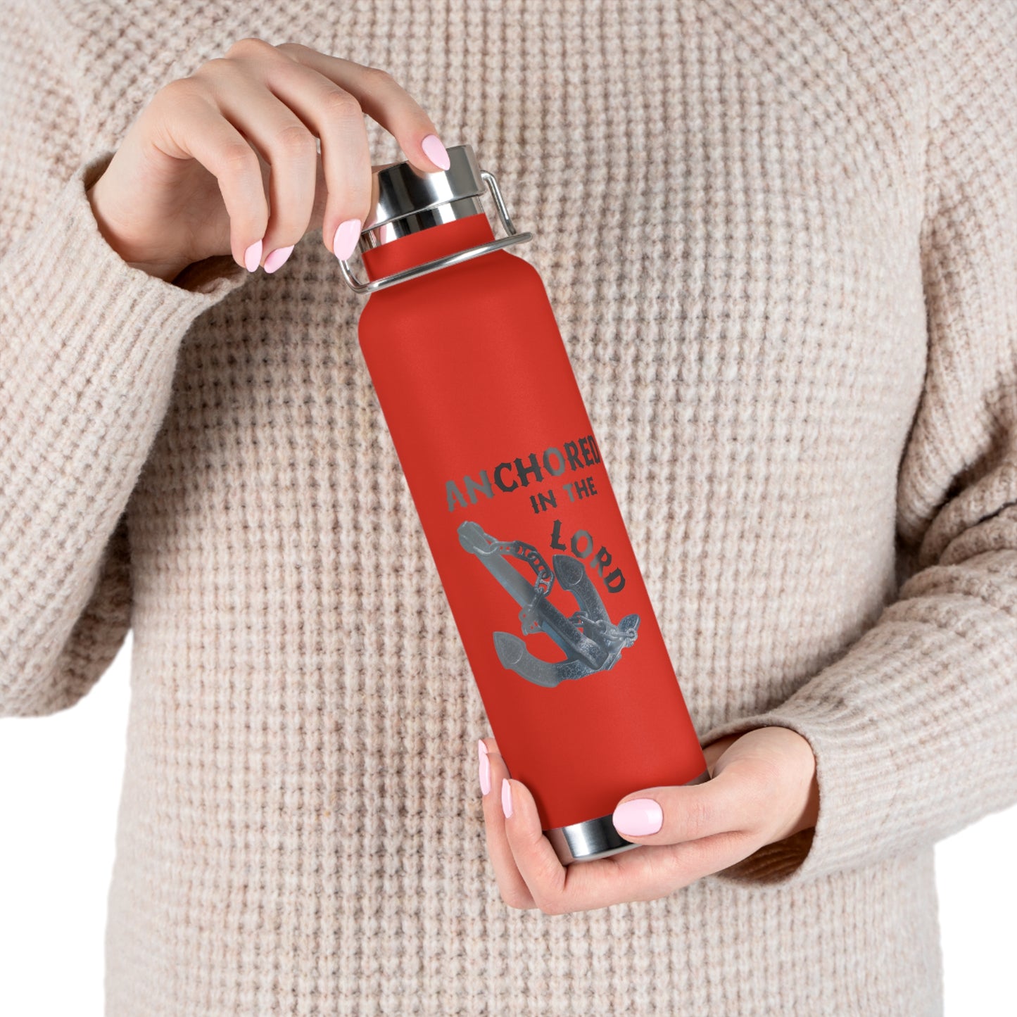 "Anchored in the Lord" 22oz Insulated Water Bottle — Black