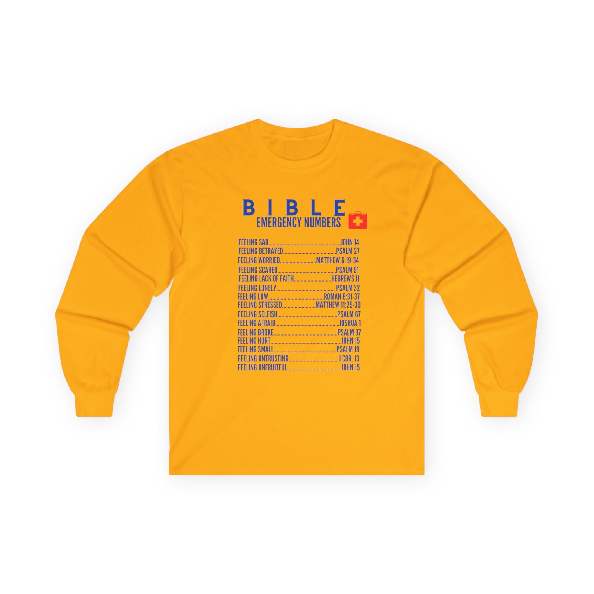 Bible Emergency Numbers Long Sleeve Tee - Blue