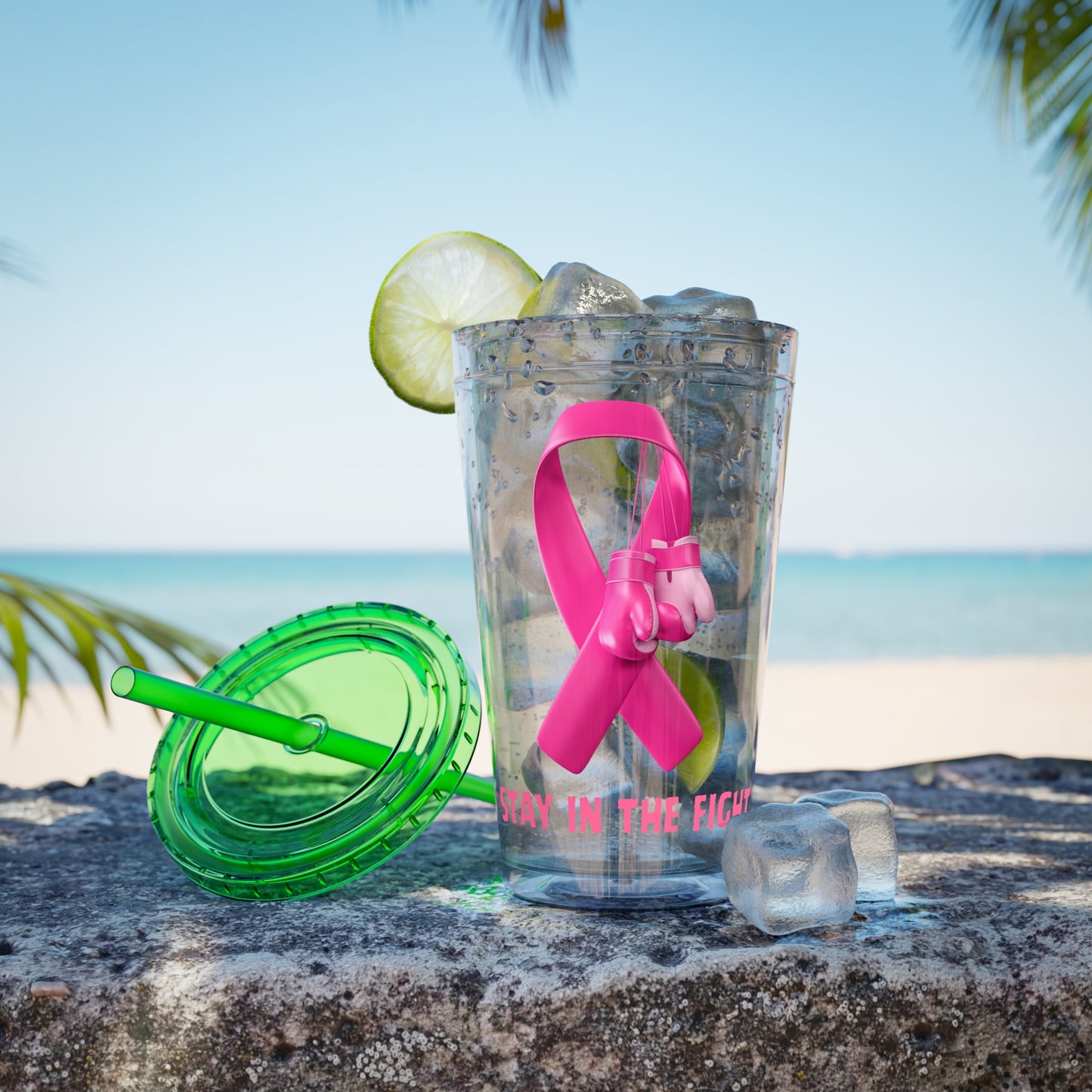 Pink Ribbon “Stay in the Fight” 16oz Tumbler with Straw
