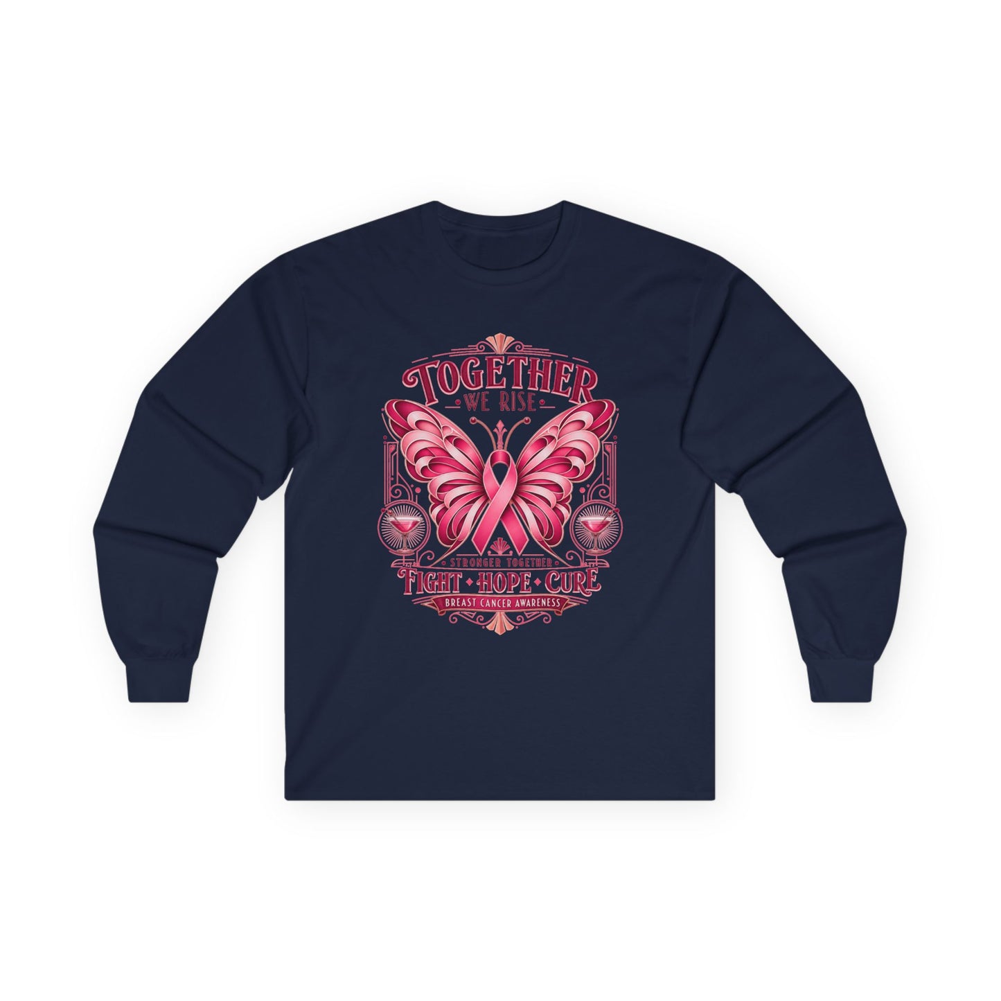 Together We Rise Pink Ribbon Breast Cancer Awareness Long Sleeve Tee