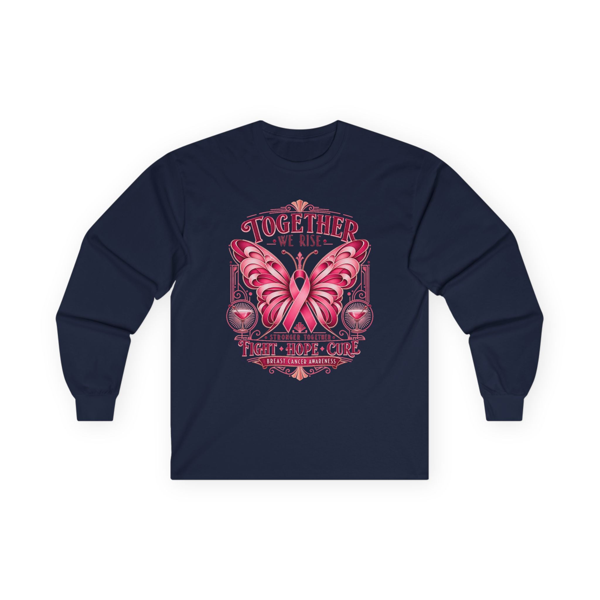 Together We Rise Pink Ribbon Breast Cancer Awareness Long Sleeve Tee