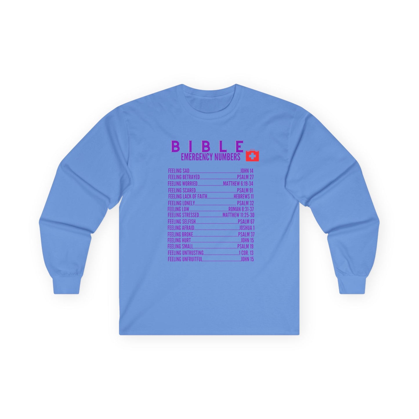 Bible Emergency Numbers Long Sleeve Tee - Purple