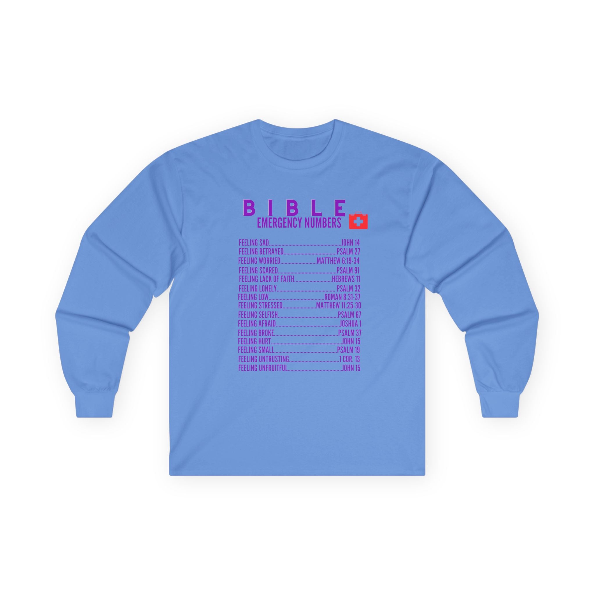 Bible Emergency Numbers Long Sleeve Tee - Purple