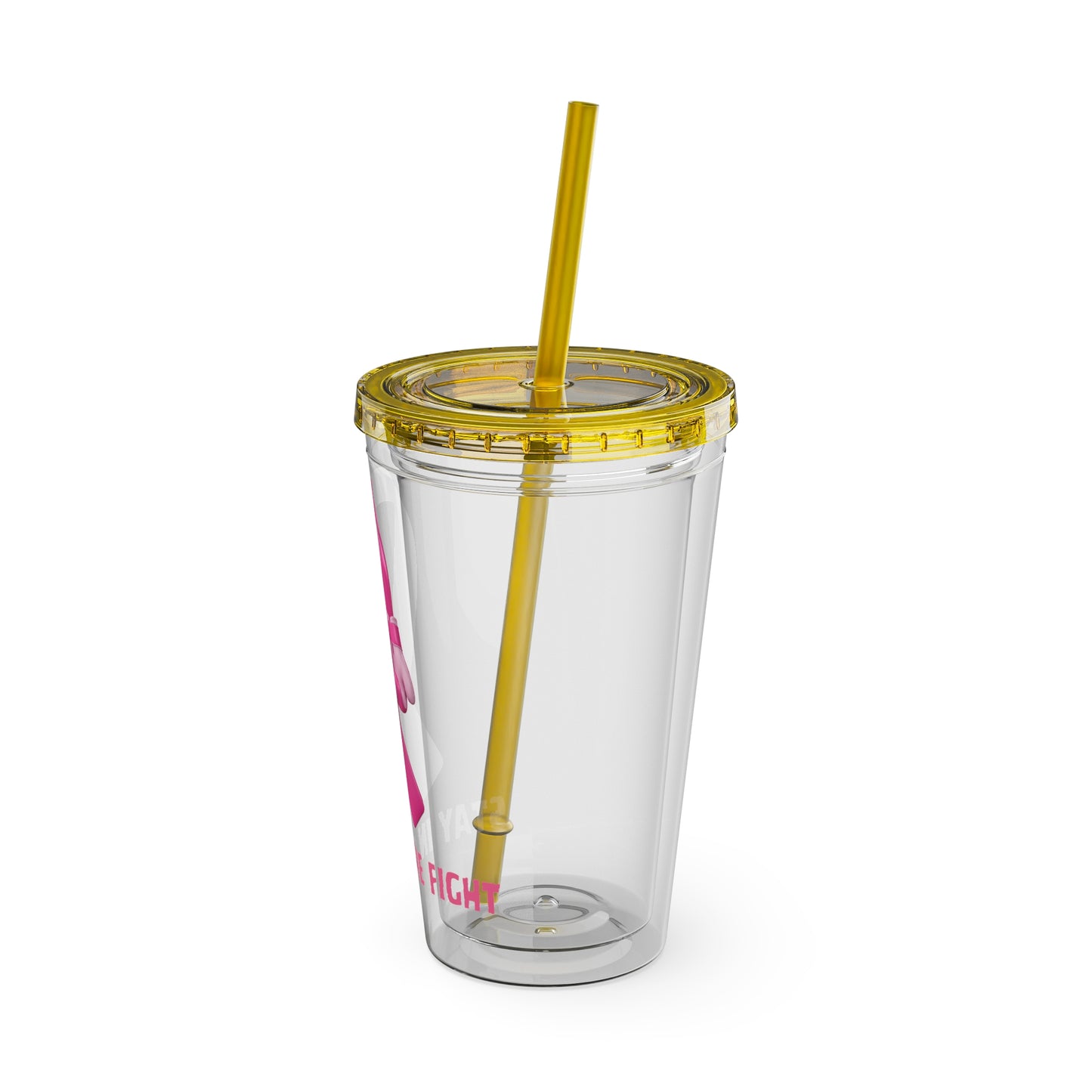 Pink Ribbon “Stay in the Fight” 16oz Tumbler with Straw