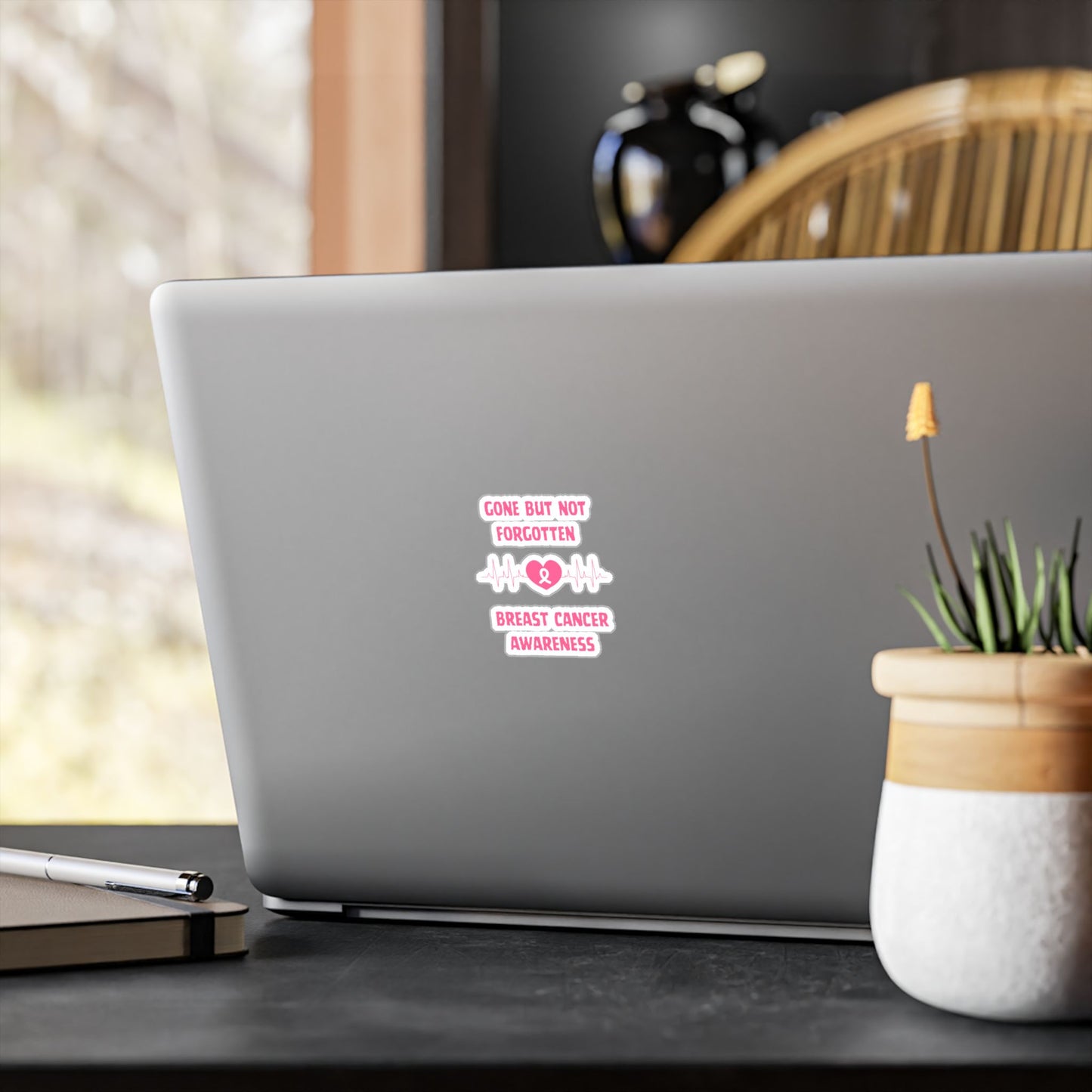 Breast Cancer Awareness Vinyl Decal — "Gone But Not Forgotten" Kiss-Cut Sticker