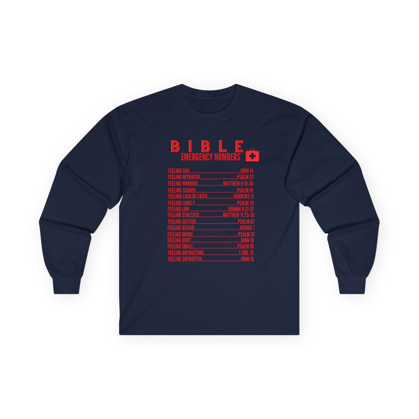Bible Emergency Numbers Long Sleeve Tee - Red