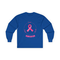 Breast Cancer Survivor Long Sleeve Tee — Pink Ribbon “Survivor”
