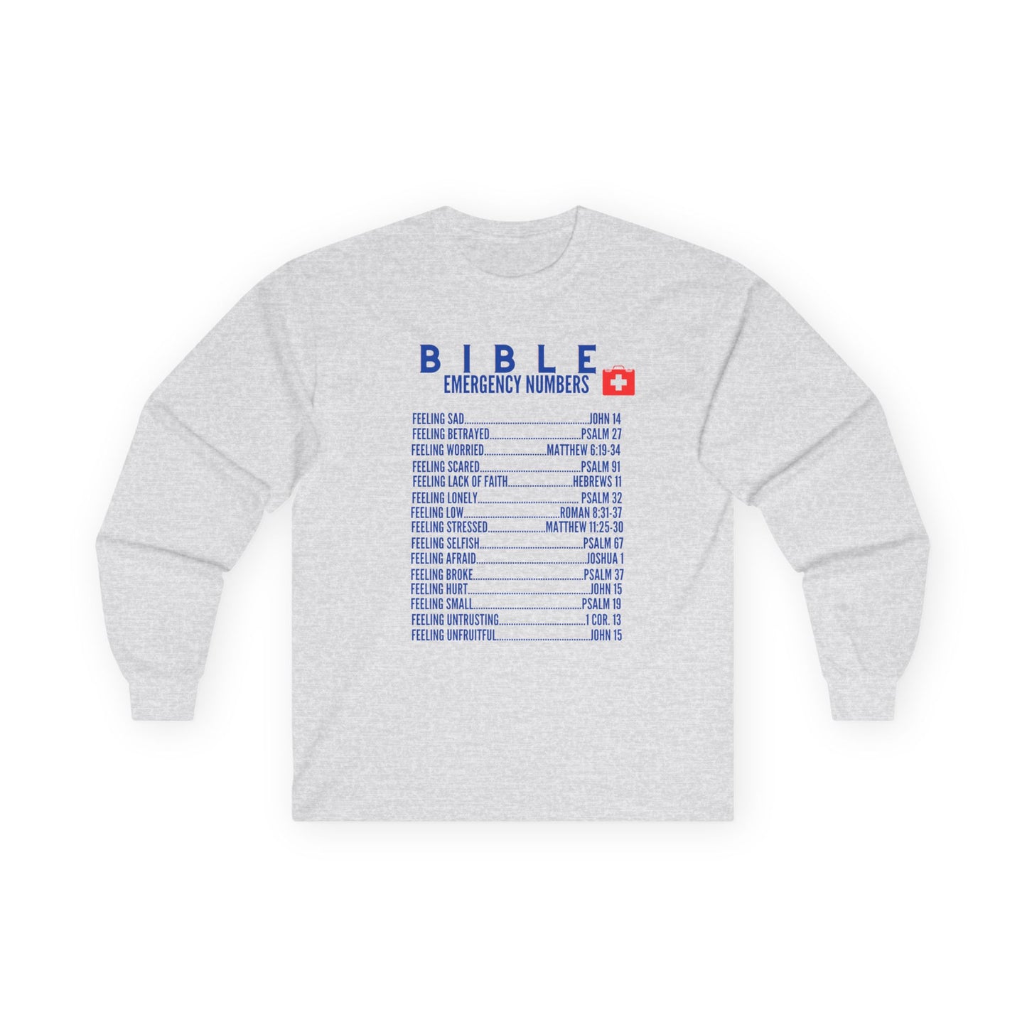 Bible Emergency Numbers Long Sleeve Tee - Blue