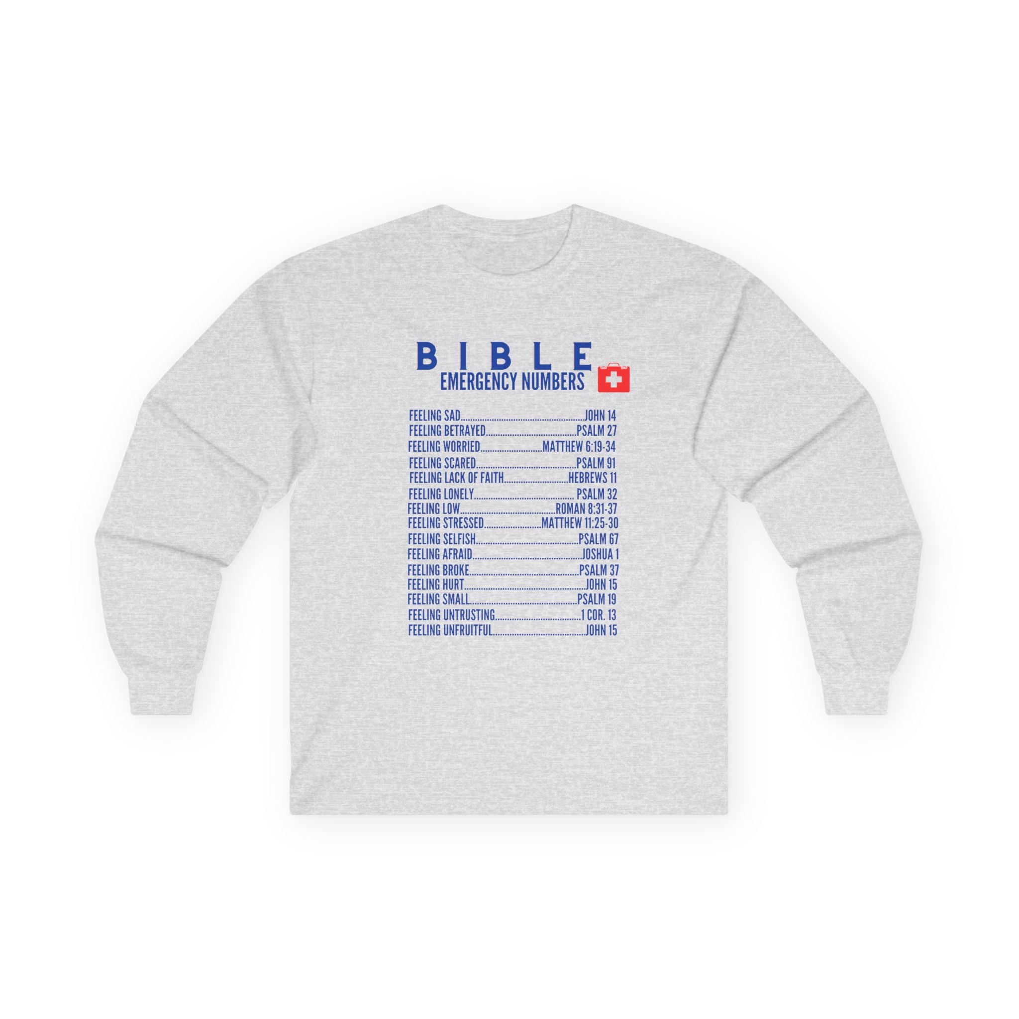Bible Emergency Numbers Long Sleeve Tee - Blue