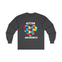 Autism Awareness Long Sleeve Tee — Heart Shaped Puzzle - White