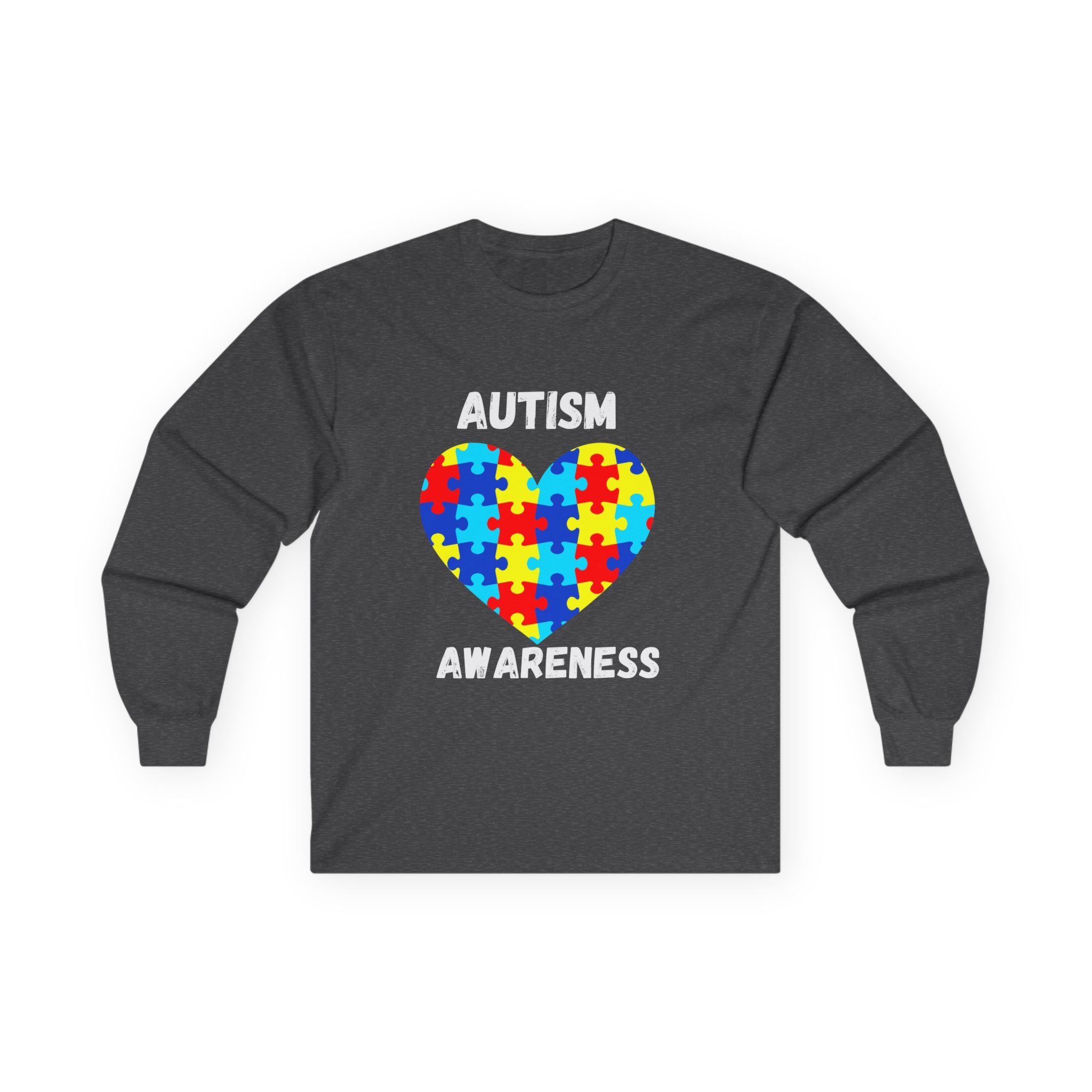 Autism Awareness Long Sleeve Tee — Heart Shaped Puzzle - White