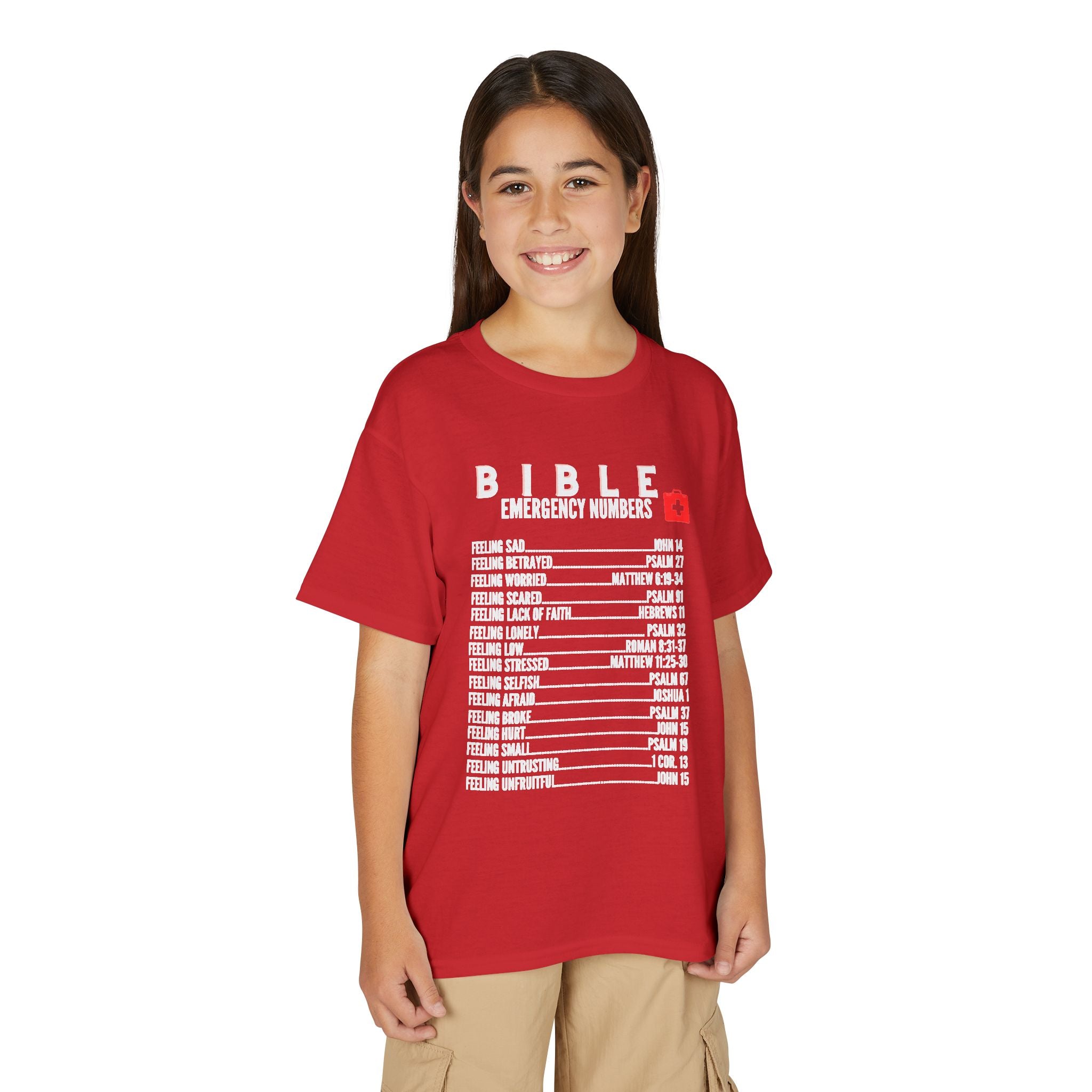 Bible Emergency Numbers Youth T-Shirt — White
