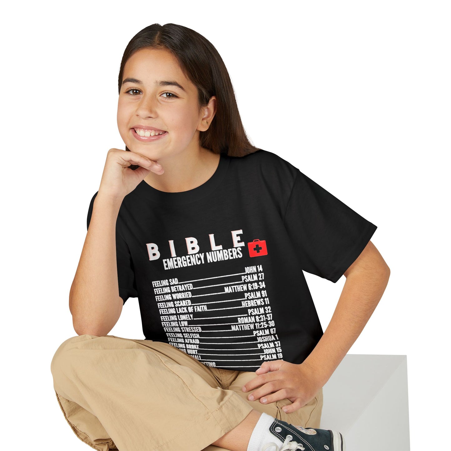 Bible Emergency Numbers Youth T-Shirt — White