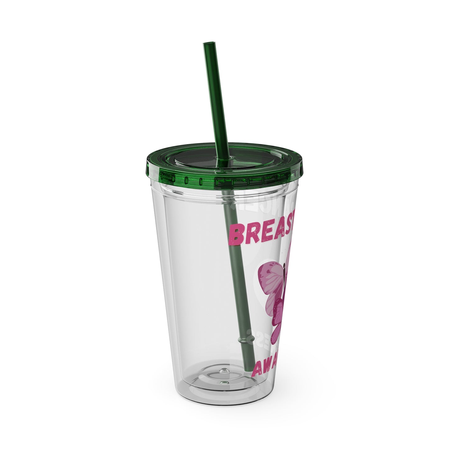 Breast Cancer Awareness 16oz Tumbler with Straw - Butterfly, Heart