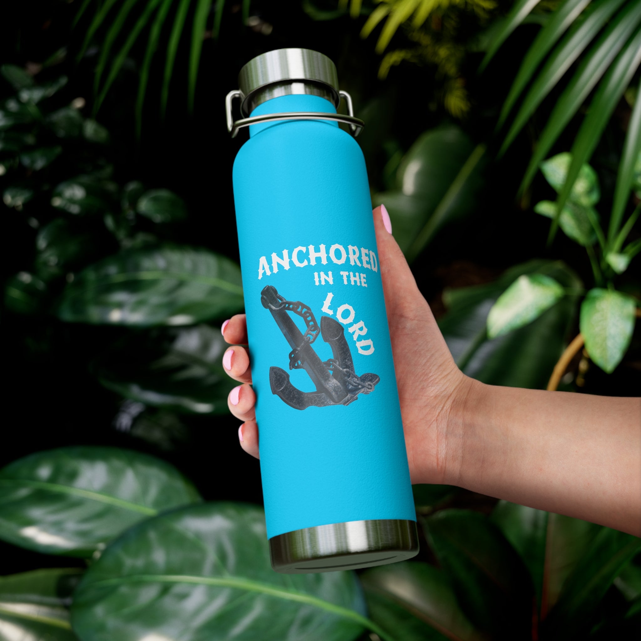 "Anchored in the Lord" 22oz Insulated Water Bottle — White