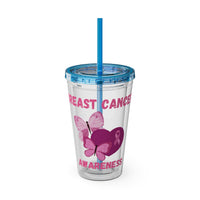 Breast Cancer Awareness 16oz Tumbler with Straw - Butterfly, Heart