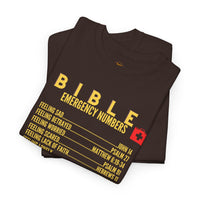 Bible Emergency Numbers Tee - Gold