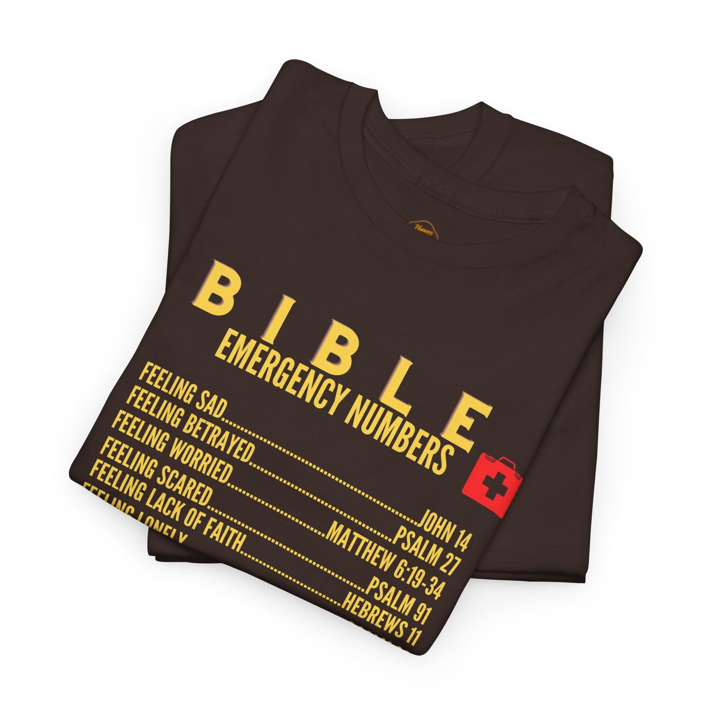 Bible Emergency Numbers Tee - Gold