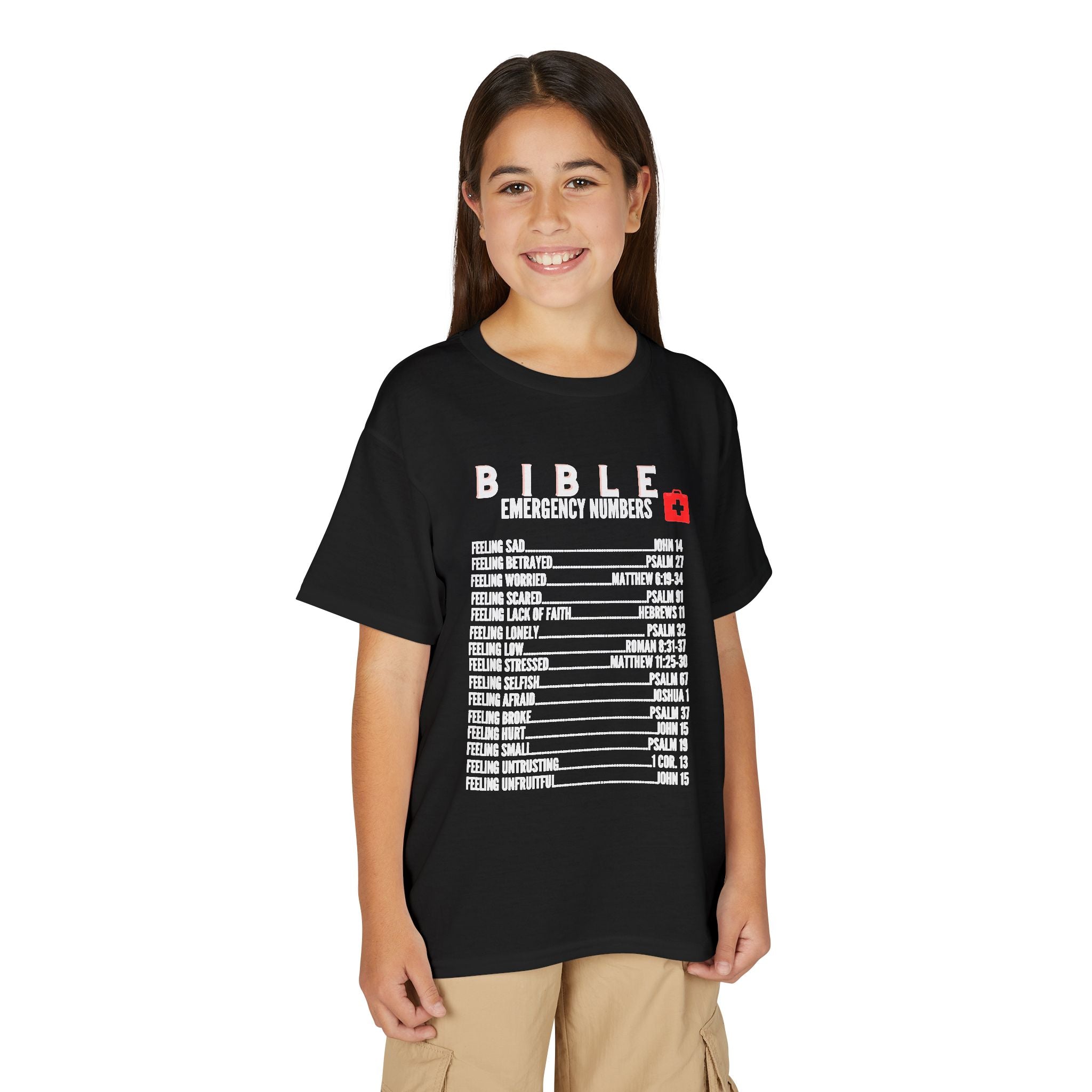 Bible Emergency Numbers Youth T-Shirt — White