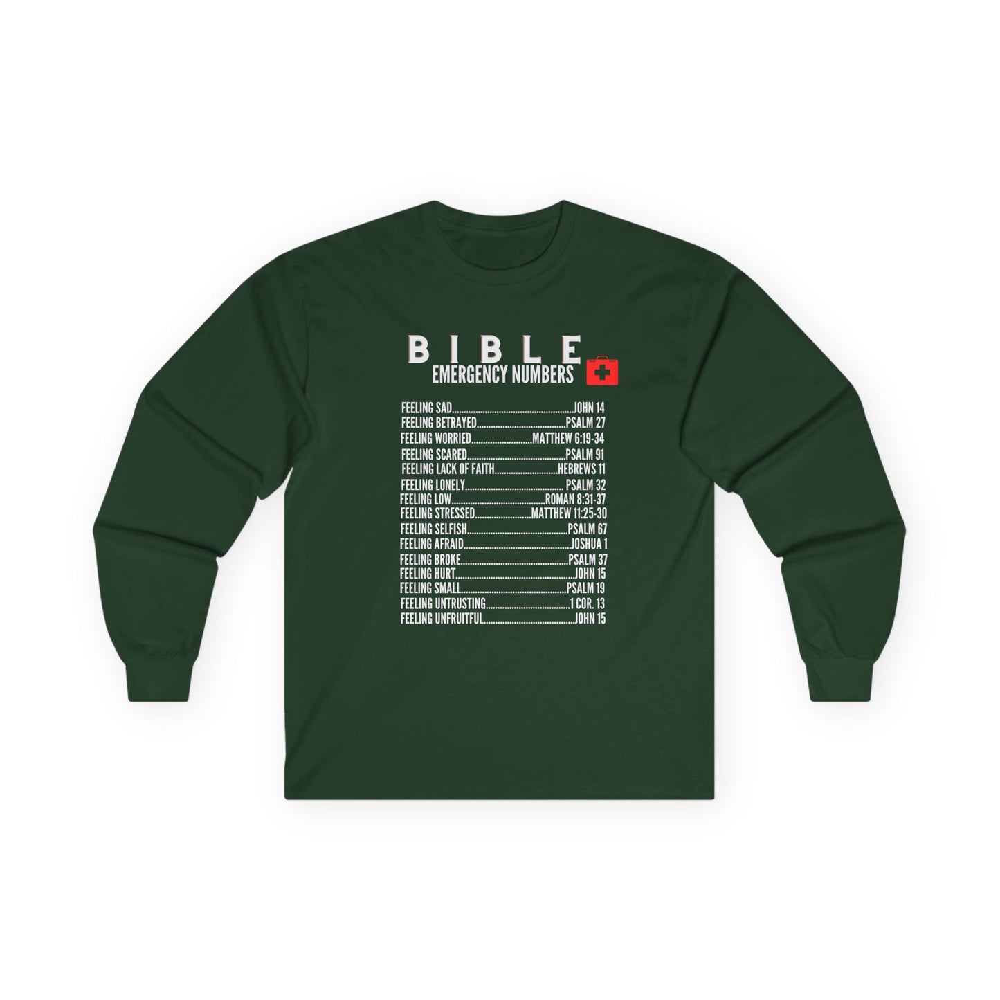 Bible Emergency Numbers Long Sleeve Tee - White