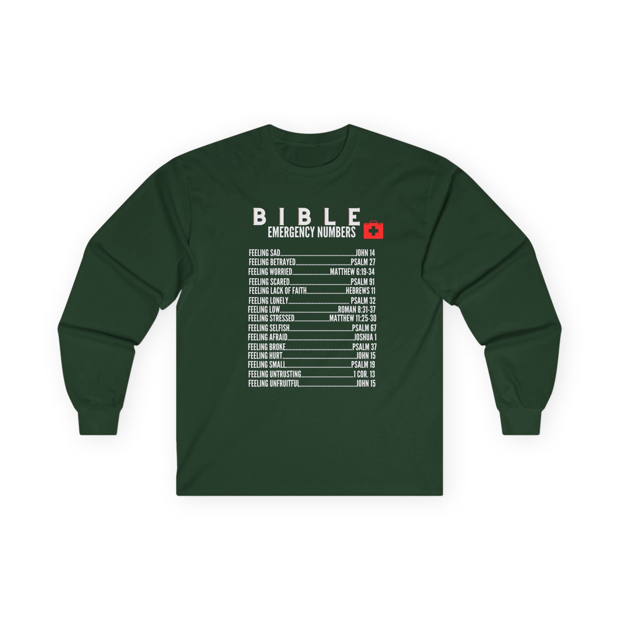 Bible Emergency Numbers Long Sleeve Tee - White