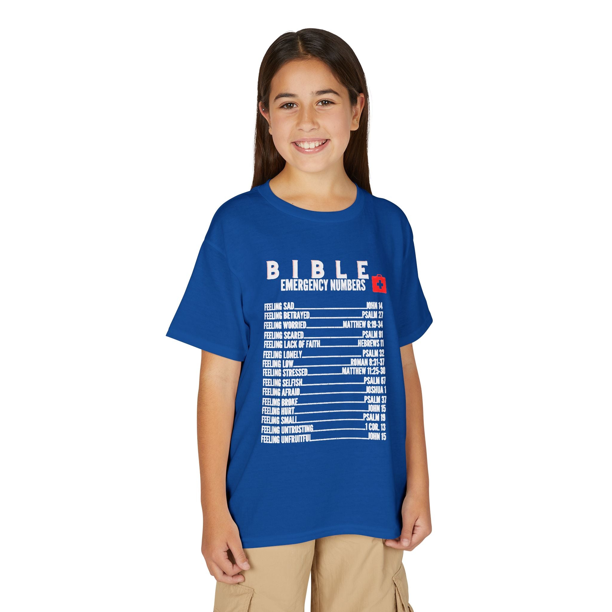 Bible Emergency Numbers Youth T-Shirt — White