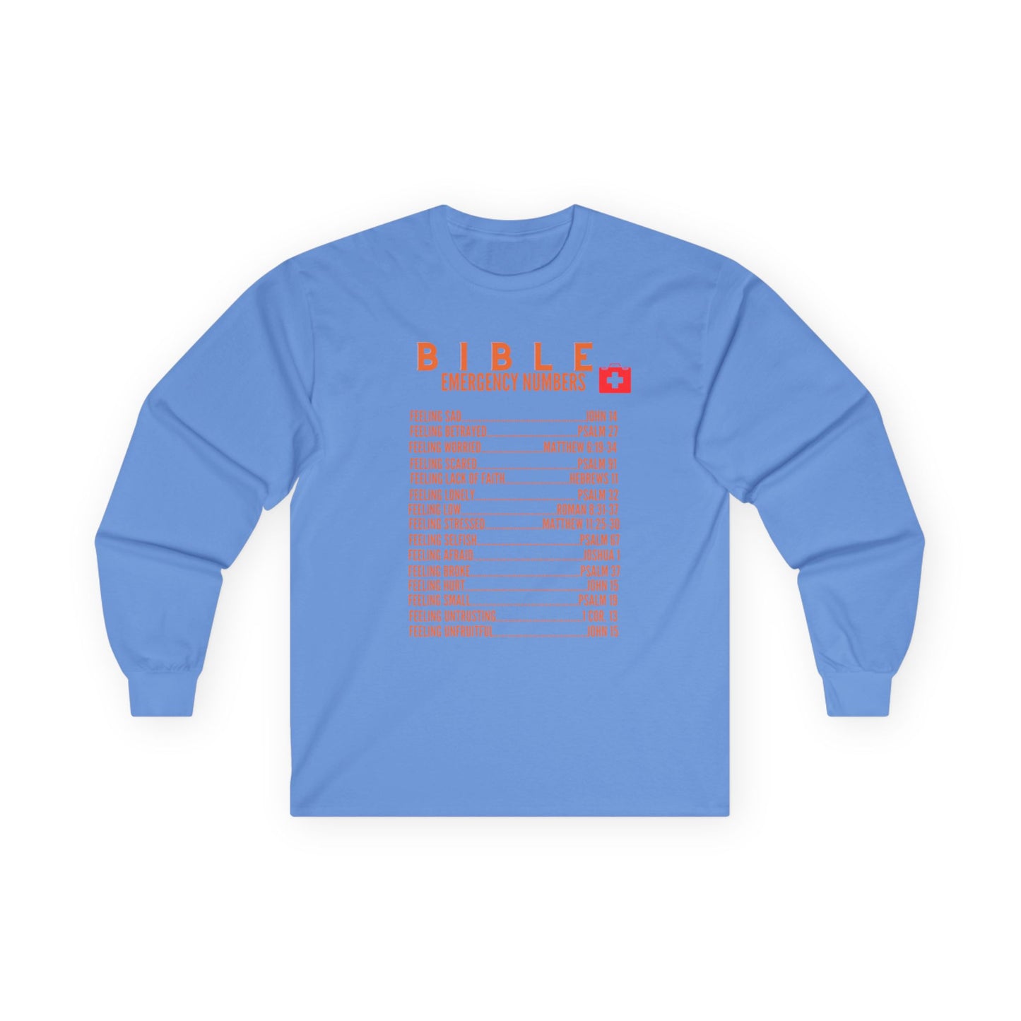 Bible Emergency Numbers Long Sleeve Tee - Orange
