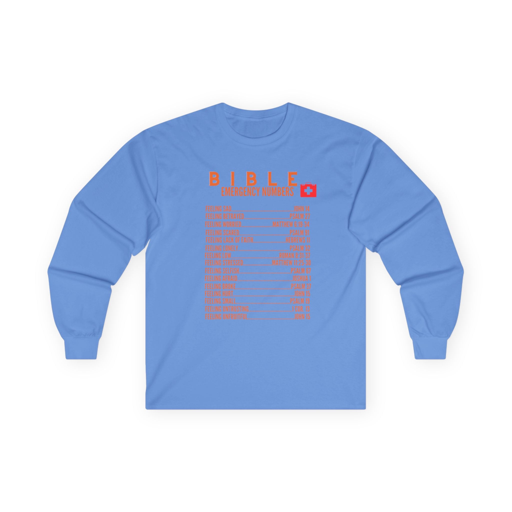 Bible Emergency Numbers Long Sleeve Tee - Orange