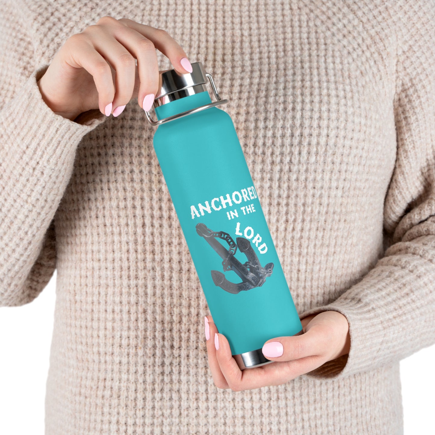 "Anchored in the Lord" 22oz Insulated Water Bottle — White