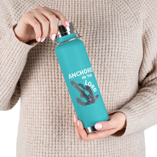 "Anchored in the Lord" 22oz Insulated Water Bottle — White