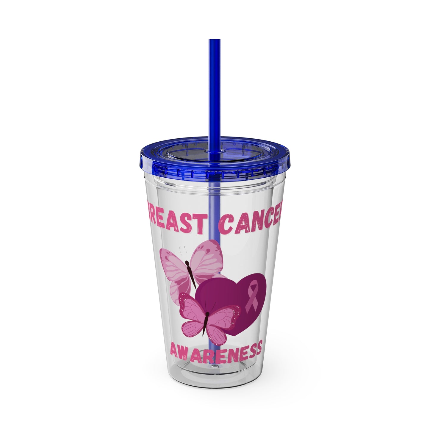 Breast Cancer Awareness 16oz Tumbler with Straw - Butterfly, Heart