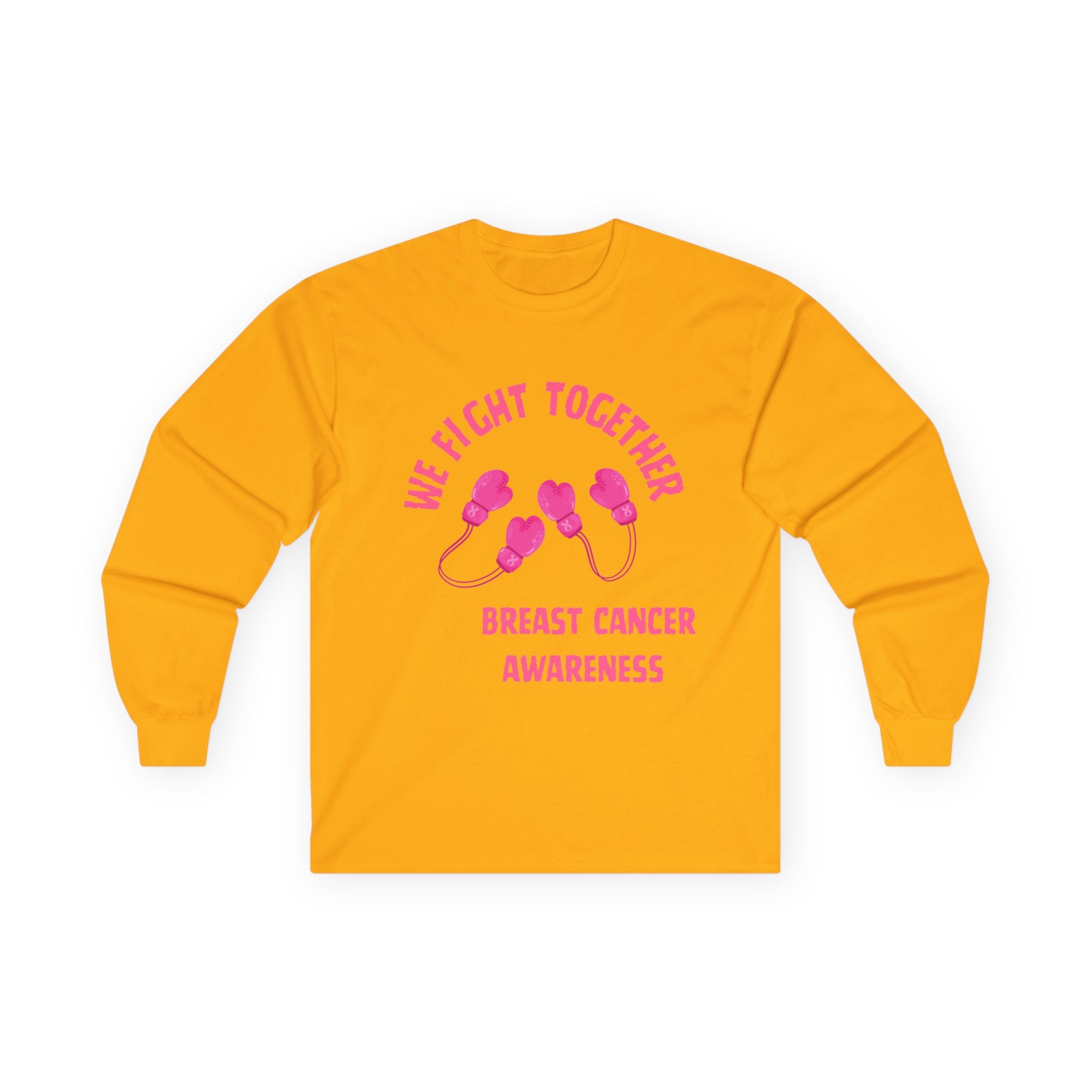 Breast Cancer Awareness Long Sleeve Tee — "We Fight Together" Pink Gloves