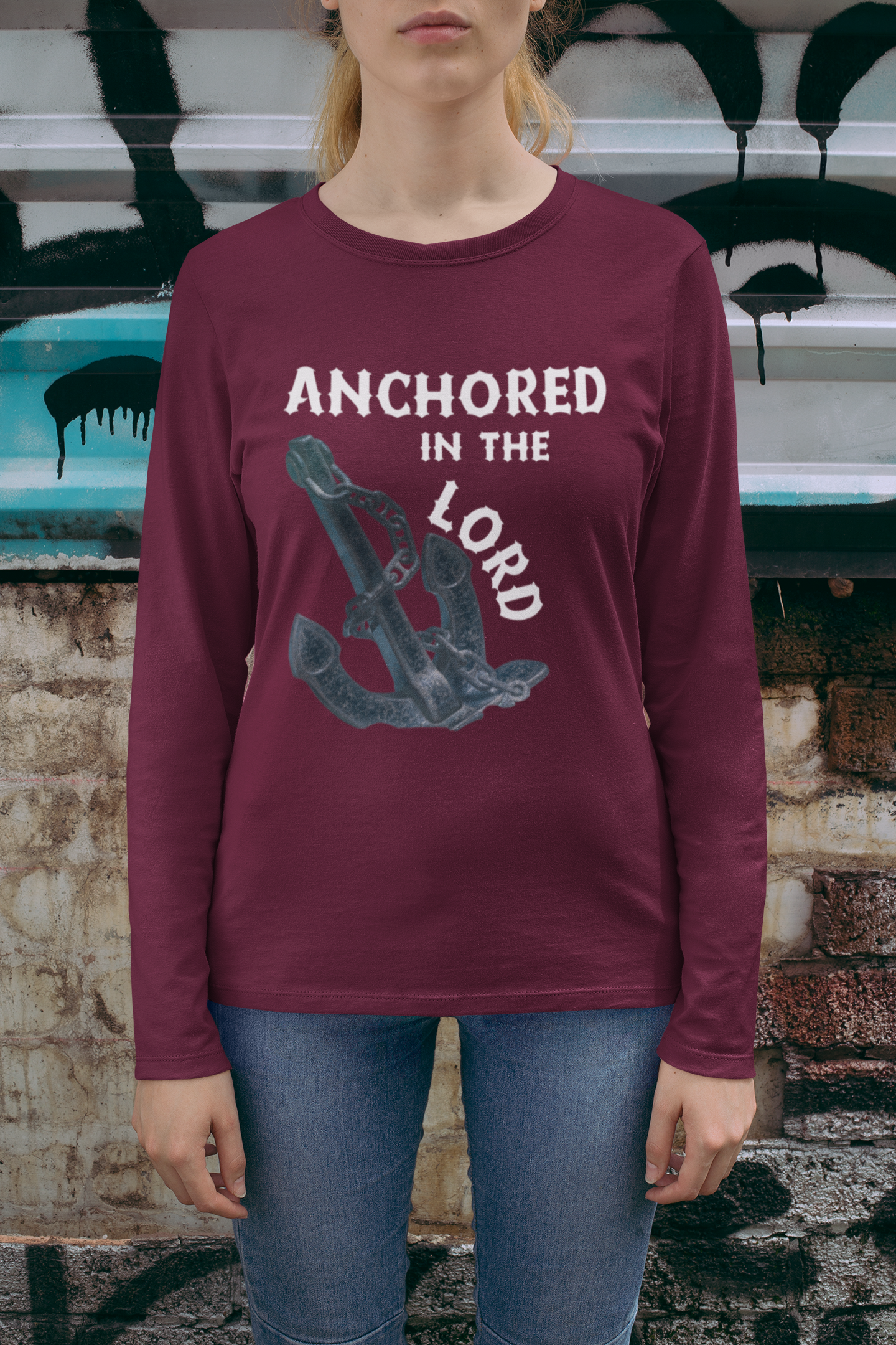 Anchored in the Lord Long Sleeve Shirt - White