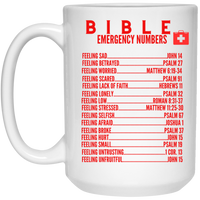 Emergency Bible Numbers Christian Mug Red