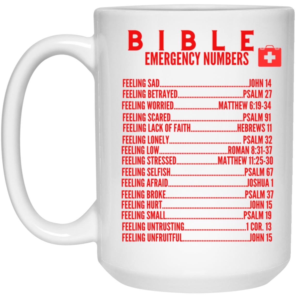 Emergency Bible Numbers Christian Mug Red