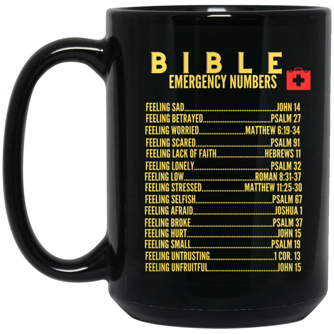 Emergency Bible Numbers Christian Mug Gold