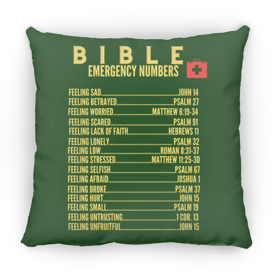 Emergency Bible Numbers Christian Pillow Gold