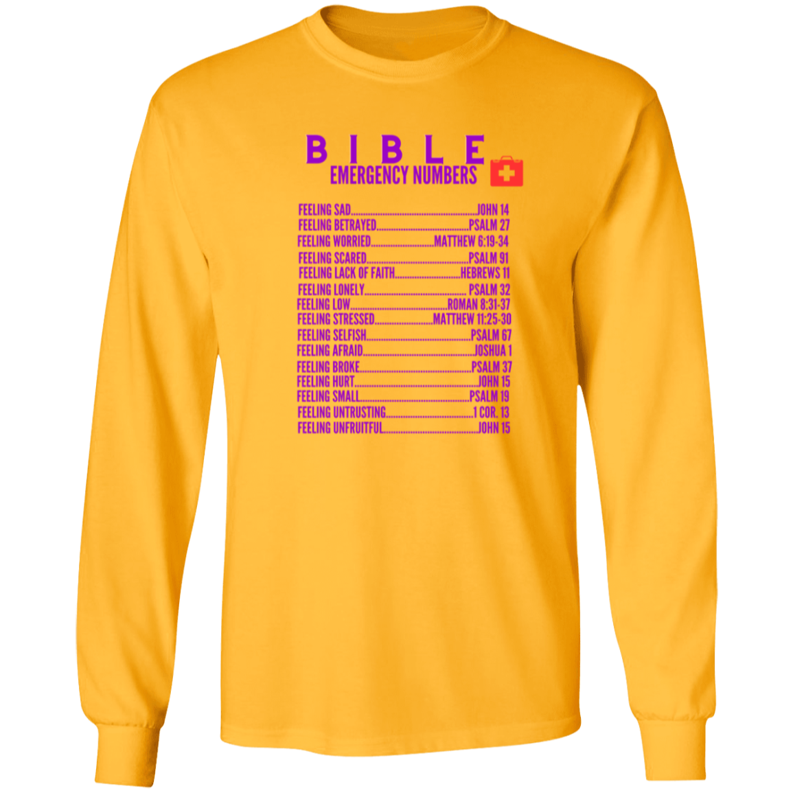 Emergency Bible Numbers Christian T-Shirt - Long Sleeve Purple