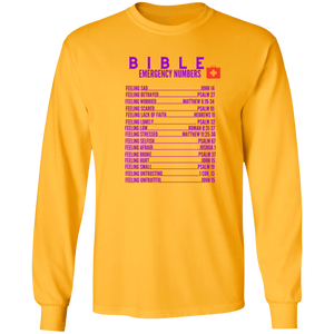 Emergency Bible Numbers Christian T-Shirt - Long Sleeve Purple