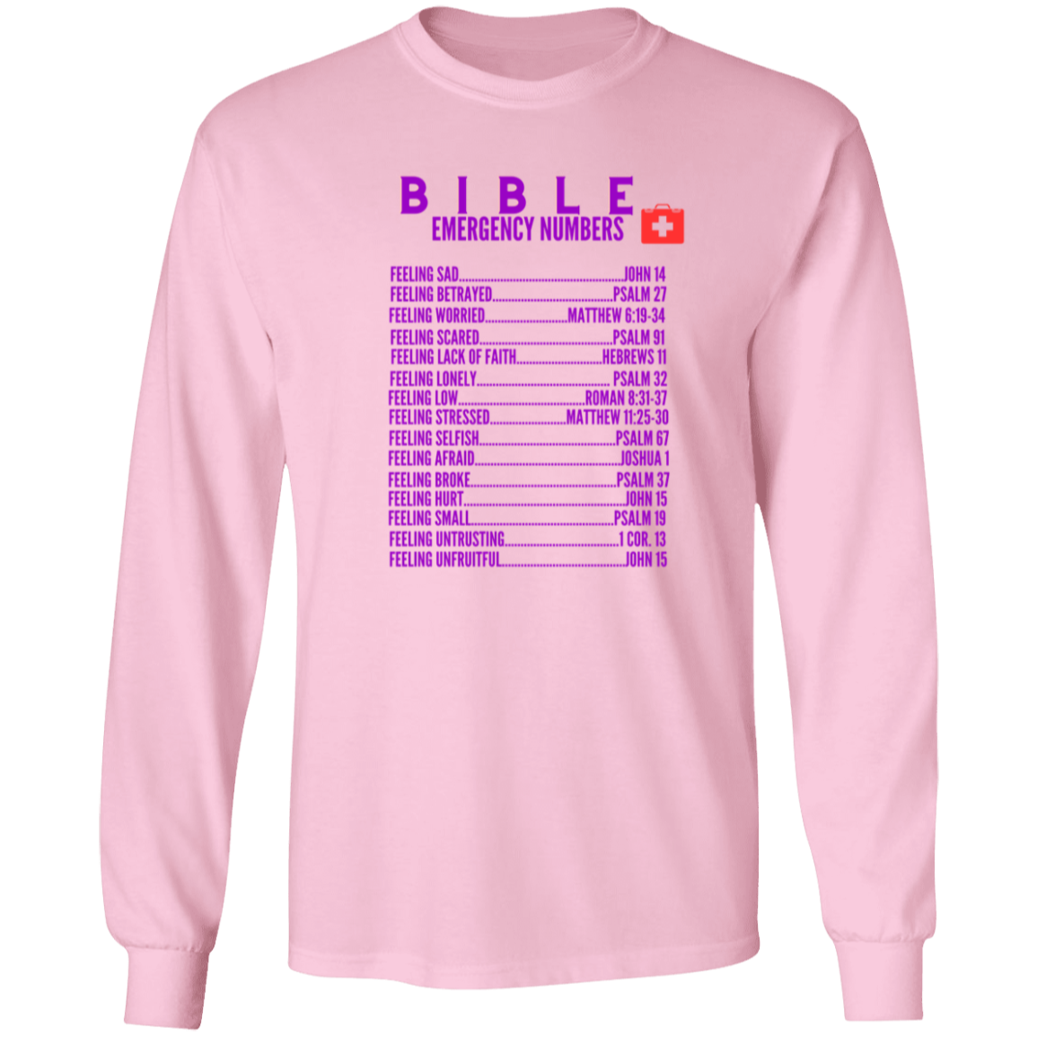 Emergency Bible Numbers Christian T-Shirt - Long Sleeve Purple